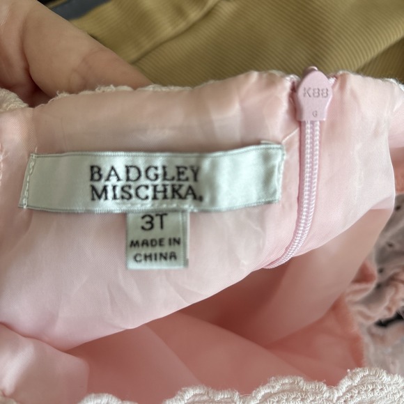 Badgley Mischka Girls' Pink Pearl Dress Eyelet Lace Short Sleeve Size 3T Easter - Picture 7 of 9